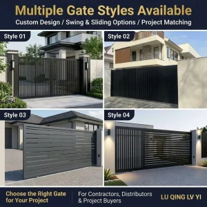 Modern Aluminum Sliding Gate, Custom Size, Matte Black, Anti-Rust, Outdoor Courtyard Villa Driveway Gate
