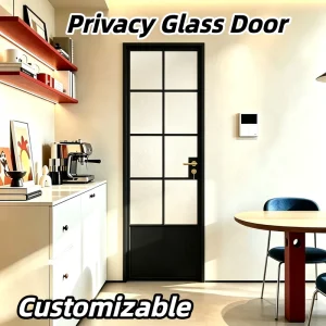 Modern Arched Alloy Swing Entry Door with Frosted Glass, Slim Frame, Moisture-Proof, Bathroom Interior