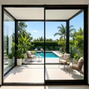 Modern Balcony Sliding Door with Slim Aluminum Frame Large Glass Panels Smooth Sliding System Enhances Natural Light