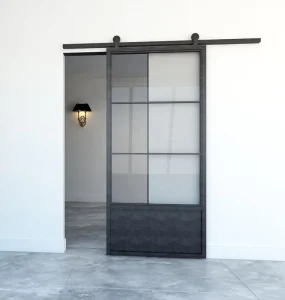 Modern Barn Style Steel Glass Door for Kitchen, Double Clear Tempered Glass, Soundproof