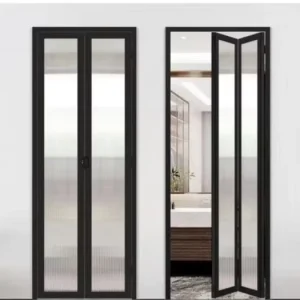 Modern Bi-Fold Bathroom Door with Aluminum Alloy Double Tempered Glass, Waterproof Foldable Design for Bedroom and Living Room