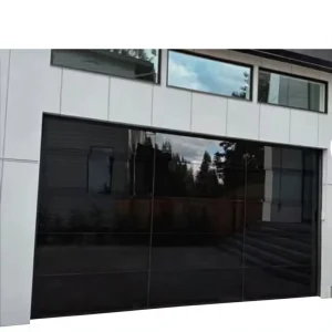 Modern Black Aluminum Alloy Frame Garage Door with Tempered Double Glass and Thermal Insulation