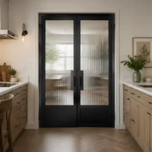 Modern Black Grid Steel Frame Tempered Glass Interior Partition Door