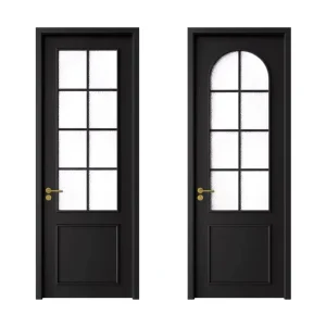 Modern Black Interior Frosted Glass Painted Door, 8-Panel Solid Wood French Door for Bathroom, Kitchen, Living Room