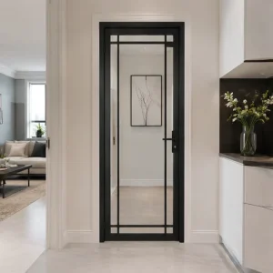 Modern Black Metal Frame Tempered Glass Interior Door for Villa House