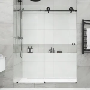 Modern Brushed Stainless Steel 8mm Tempered Glass Frameless Shower Door Sliding Open Style Water Repellent Bathroom Villa Hotel