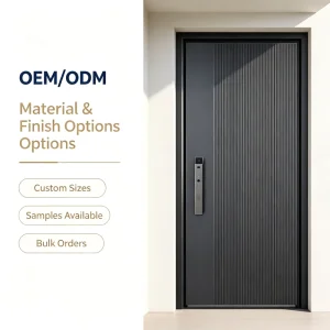 Modern Carved Aluminum Alloy Entry Door with Vertical Groove Design, Anti-Theft, Thermal and Sound Insulation, Custom Sizes