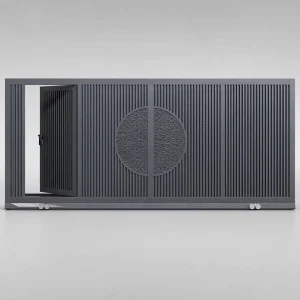 Modern Custom Aluminium Sliding Gate with Built-in Door and Embossed Circular Design