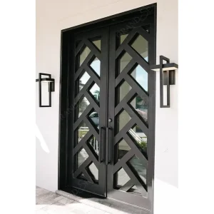 Modern Custom Decorative Wrought Iron Security Double Entry Door for Houses and Villas
