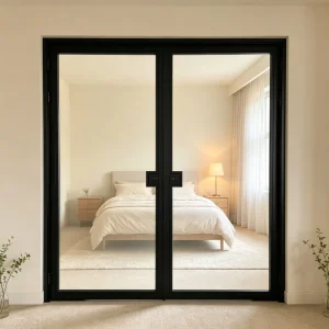 Modern Design Black Frame Steel Glass Door Customized Size Tempered Glass Steel Door for Home