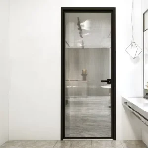 Slim Frame Aluminum Bathroom Swing Door with Fluted or Frosted Opaque Glass