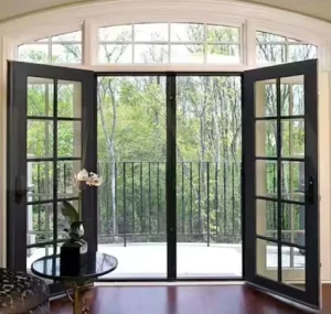 Modern Double Casement Aluminum French Doors Front Entrance Balcony Swing Glass