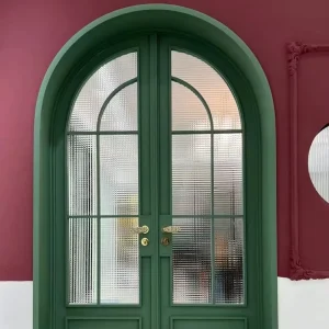 Modern Double-Craft Glass Swing French Entry Doors for Villa Exterior with Aluminum Frame and Arch Design