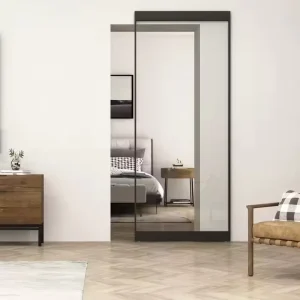 Modern Double-Glazed Aluminum Barn Door, Interior Sliding Glass Door with Slim Frame and Manual Opening