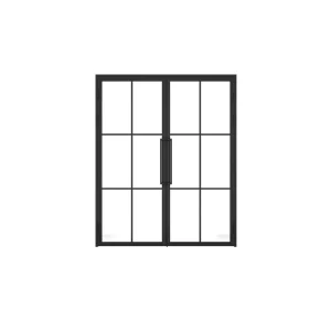 Modern Double Swing Door with Finished Surface, Metal-Framed Glass Swing Panel and Side Opening for Apartment