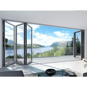 Modern Double Tempered Glass Aluminum Bifold Sliding Folding Door for Kitchens, Verandas and Exterior Applications