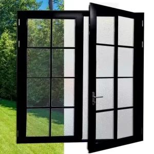 Modern Entrance Door Tempered Glass Wall Divider Swing Glass LED Aluminum Alloy French Design for Workshops