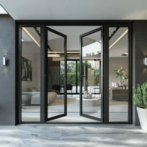 Modern Exterior Aluminum Casement Door Tempered Glass Security Features Sound Thermal Insulation for Villa Entry Commercial