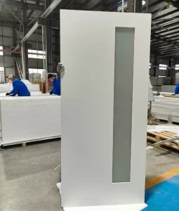 Modern Fiberglass Door Slab Side Vertical Frosted Glass Insert White Painted House Exterior Entry Replacement