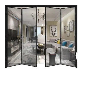 Modern Finished Vertical Bi Folding Doors Tempered Glass Folding Sliding Door Patio Outdoor