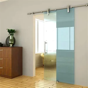 Modern Frameless Frosted Glass Barn Door, Water-Resistant Tempered Sliding Door for Bathroom and Dining Areas
