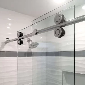 Modern Frameless Sliding Shower Door with Roller Hardware 10mm Tempered Glass Dry and Wet Separate Glass Partition