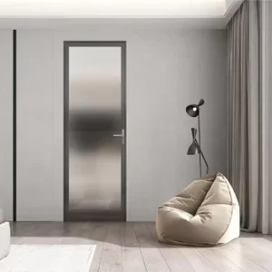 Modern French Aluminum Alloy Frosted Glass Vertical Hinged Door Waterproof Manual Opening Commercial Home Nylon