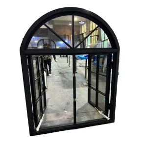 Modern French Arch Aluminum Doors Double Tempered Glass Waterproof Soundproof Fireproof Manual For Exterior Bedroom Apartment