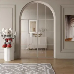 Modern French Casement Aluminum Grille Glass Door Sound Insulation Customizable