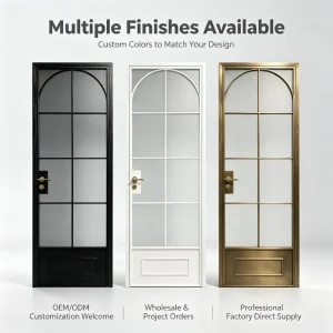 Modern French Customized Tempered Glass Aluminum Slim-Frame Glass Divider Entry Door