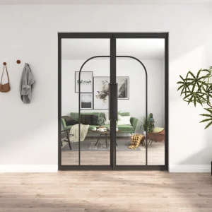 Modern French Style Steel Frame Clear Glass Hinged Swing Doors with Handles for Kitchen Bathroom & Living Room