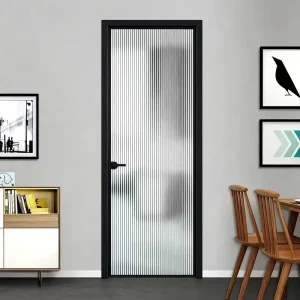Modern Frosted Glass Aluminum Alloy Bathroom Door with Privacy Glass and Fiberglass Screen