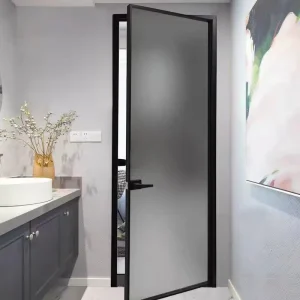 Modern Frosted Glass Aluminum Alloy Side-Opening Door with Privacy Glass and Fiberglass Screen for Bathrooms and Kitchens