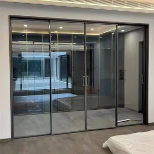 Modern Glass Door 4 Panel Aluminum Frame Interior Sliding Door System Houses Office Living Room Balcony Patio Sliding Glass Door