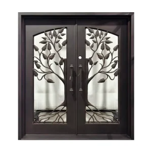 Modern Hand Forged Double Wrought Iron Door with Scroll Design for Exterior Main Entry Gate