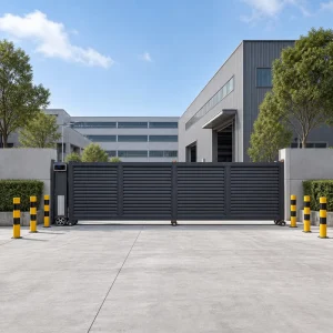 Modern Heavy Duty Trackless Sectional Sliding Gate, Black Aluminum Alloy, Electric Automatic Access Gate