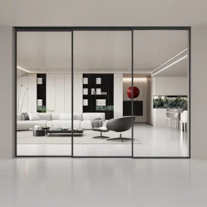 Modern High Standard Tempered Glass Door for Interior Sliding Track Windproof for Hotels Living Rooms Transparent Glass