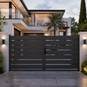 Modern Horizontal Slat Aluminum Double Swing Courtyard Gate Villa Entrance Aluminum Yard Gate