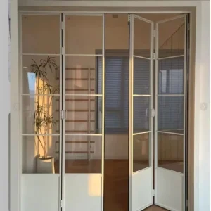 Modern Indoor Ultra-Narrow Balcony Kitchen Aluminum Alloy Folding Partition Sliding Door with Tempered Glass Hanging Rail