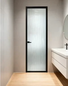 Modern Interior Manual Aluminum Frame Frosted Glass Waterproof Bathroom Door