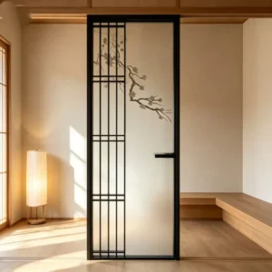 Modern Interior Swing Door with French Grille Glass Panels and Custom Sizes for Bedrooms and Bathrooms