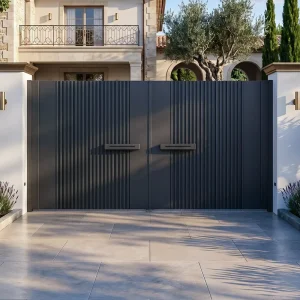 Modern Minimalist All aluminum Swing Courtyard Gate Villa Entrance Geometric lined Double Door Custom Fence Gate