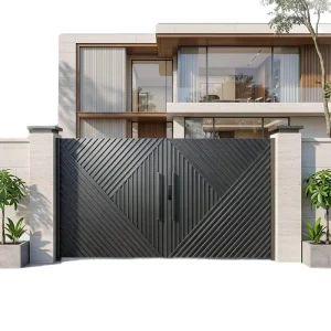 Modern Minimalist Anti-Theft Double Swing Aluminum Courtyard Gate with Magnetic Screen and Geometric Lines