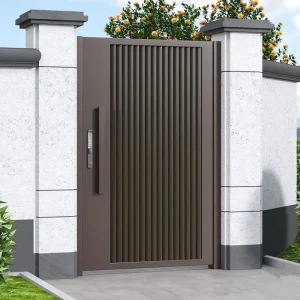 Modern Minimalist Black Aluminum Alloy Courtyard Gate Door with Smart Lock for Villa Outdoor Entry