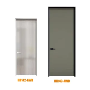 Modern Moisture-Resistant Wood Interior Door with Aluminum Edge, Waterproof Frame, Customizable Size and Color