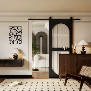 Modern Retro French Glass Interior Door with Hanging Track for Bedroom, Kitchen, or Toilet