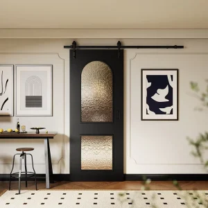 Modern Retro Panoramic Sliding Barn Door Simple Glass French Style Steel Interior Living Room Bedroom Bathroom Study Office
