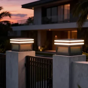Modern Simple Outdoor Waterproof Stainless Steel Solar Powered LED Pillar Light for Courtyard Villa Gate Wall Garden Lighting