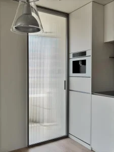 Modern Single Swing Casement Aluminum Alloy Frosted Glass Bathroom Toilet Door Push Inward Opening for Living Room