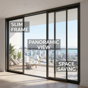 Modern Sliding Door Ultra Slim Frame Double Glazed Tempered Glass Soundproof Full Height Window Wall Effect Spacious Luxurious